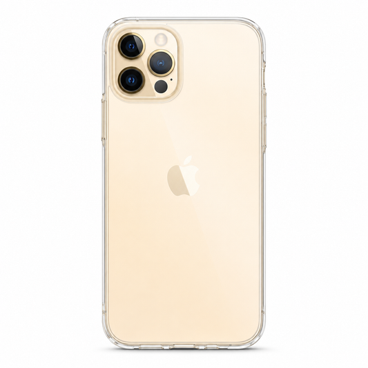 Spigen TPU clear case for Apple iPhone 12 Pro Max on white background, rear view