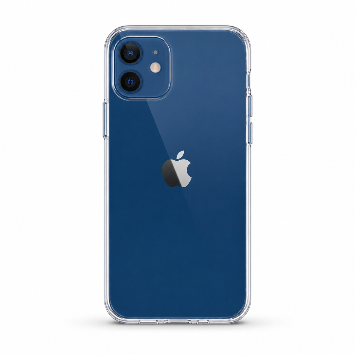 Spigen TPU clear case for Apple iPhone 12 Pro on white background, rear view