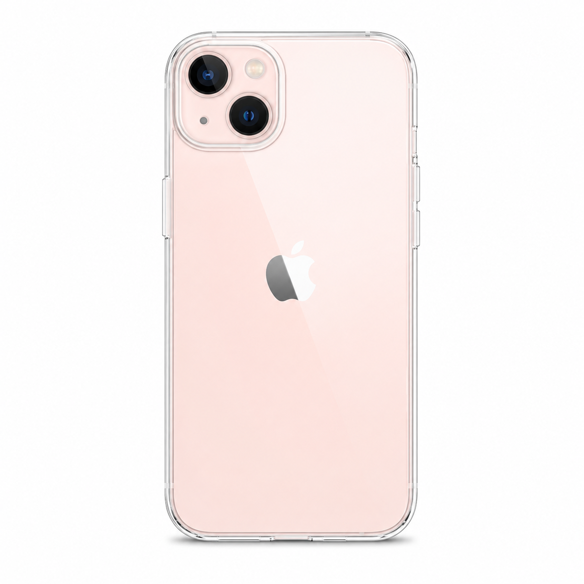 Clear Spigen TPU case for iPhone 13 on white background