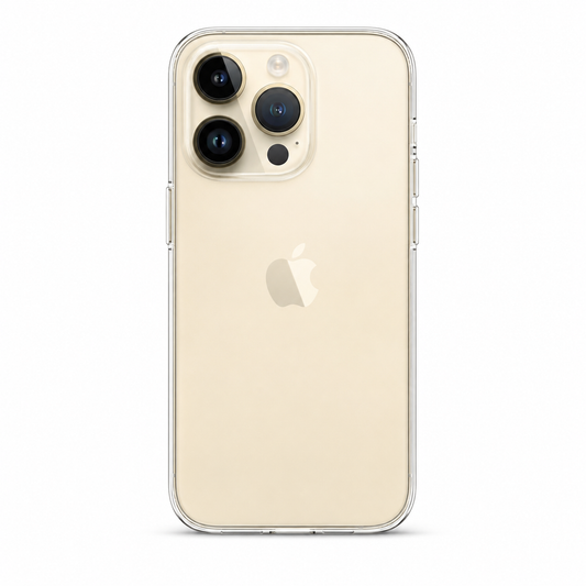 Clear Spigen TPU case for iPhone 14 Pro on white background
