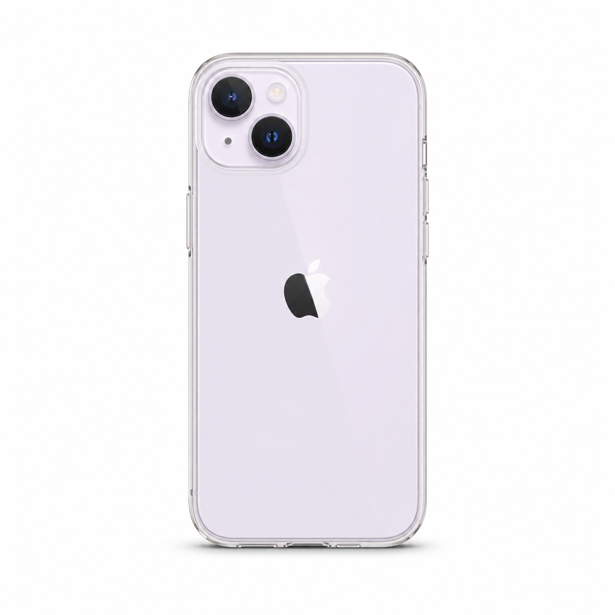 Clear Spigen TPU case for iPhone 14 on white background