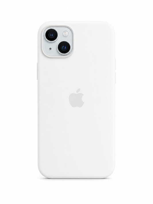 white silicon case for iphone 15 plus with white background